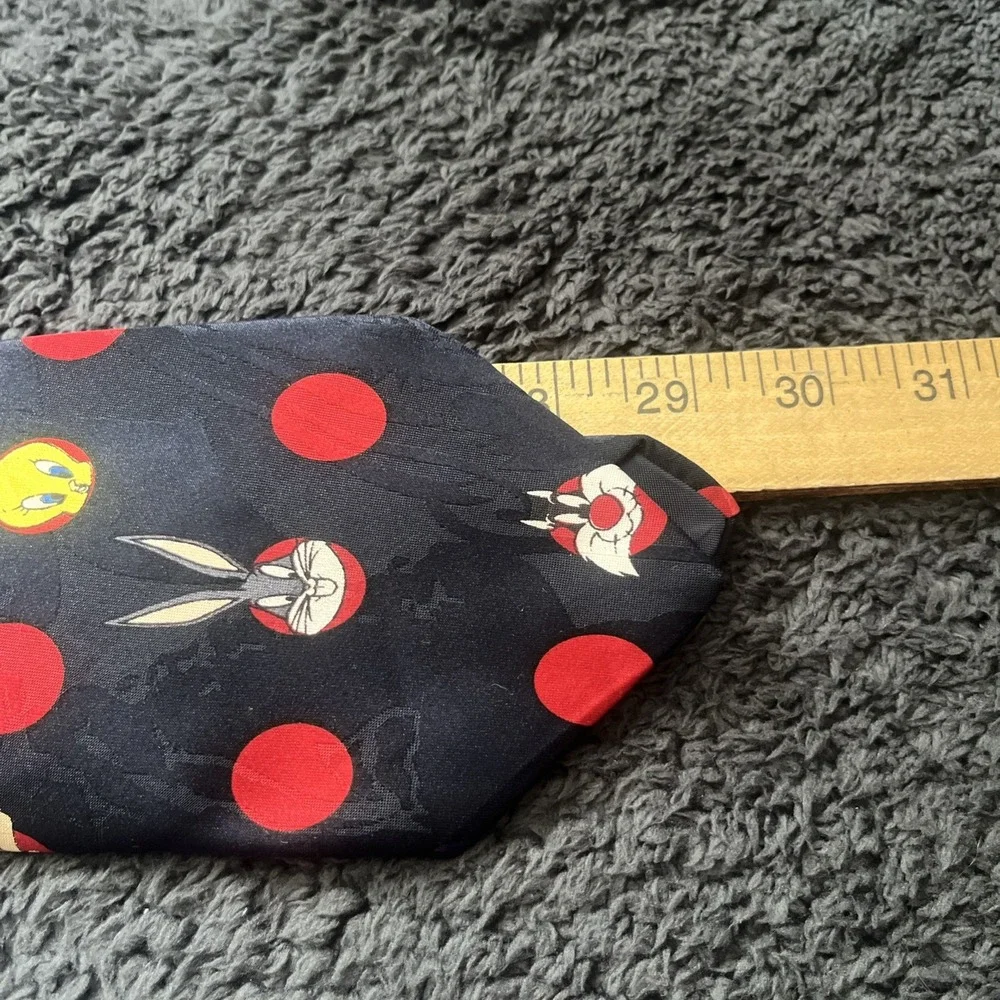 Warner Bros Looney Tunes Tie Men OS Black Red Character Polka Dot 90s Vintage